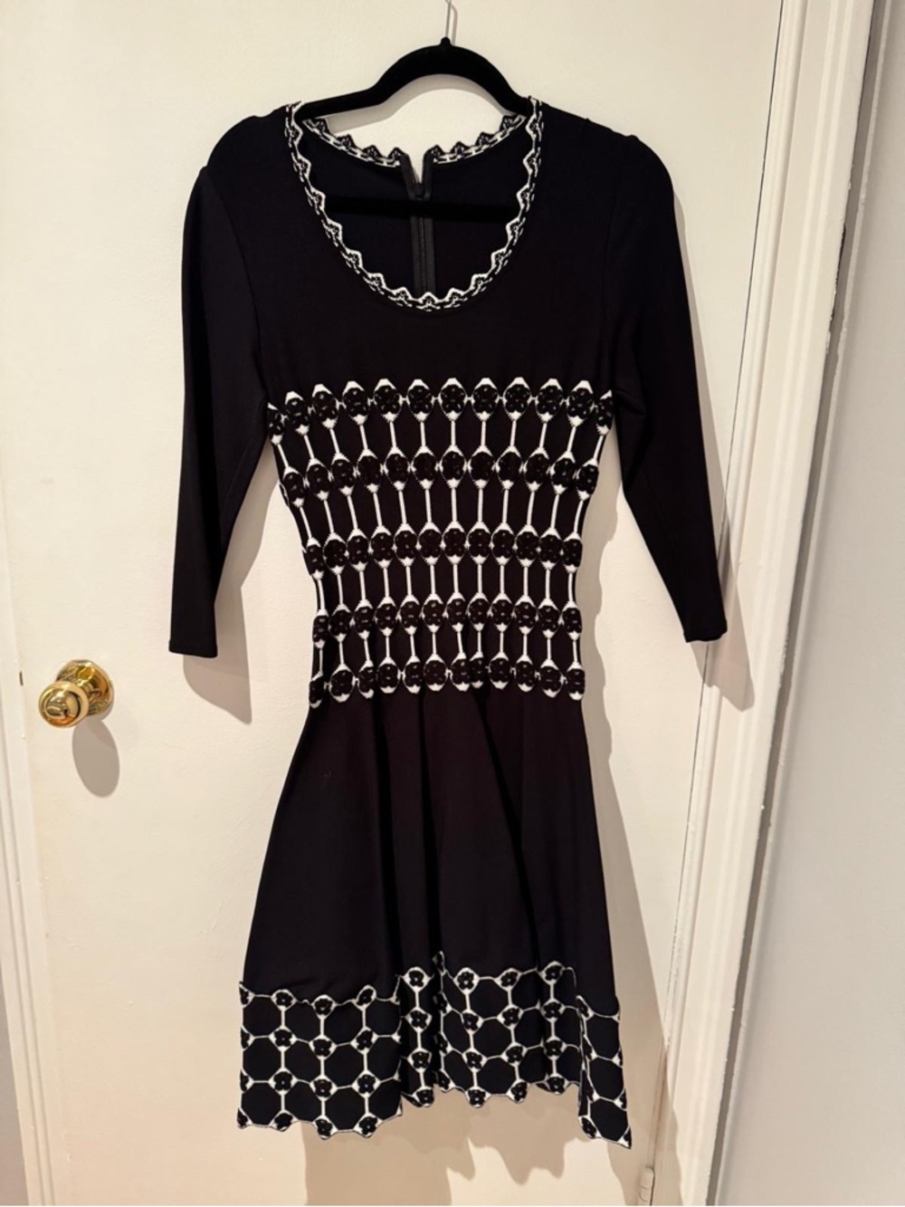 Alaïa Black Dress with White Geometric Trim